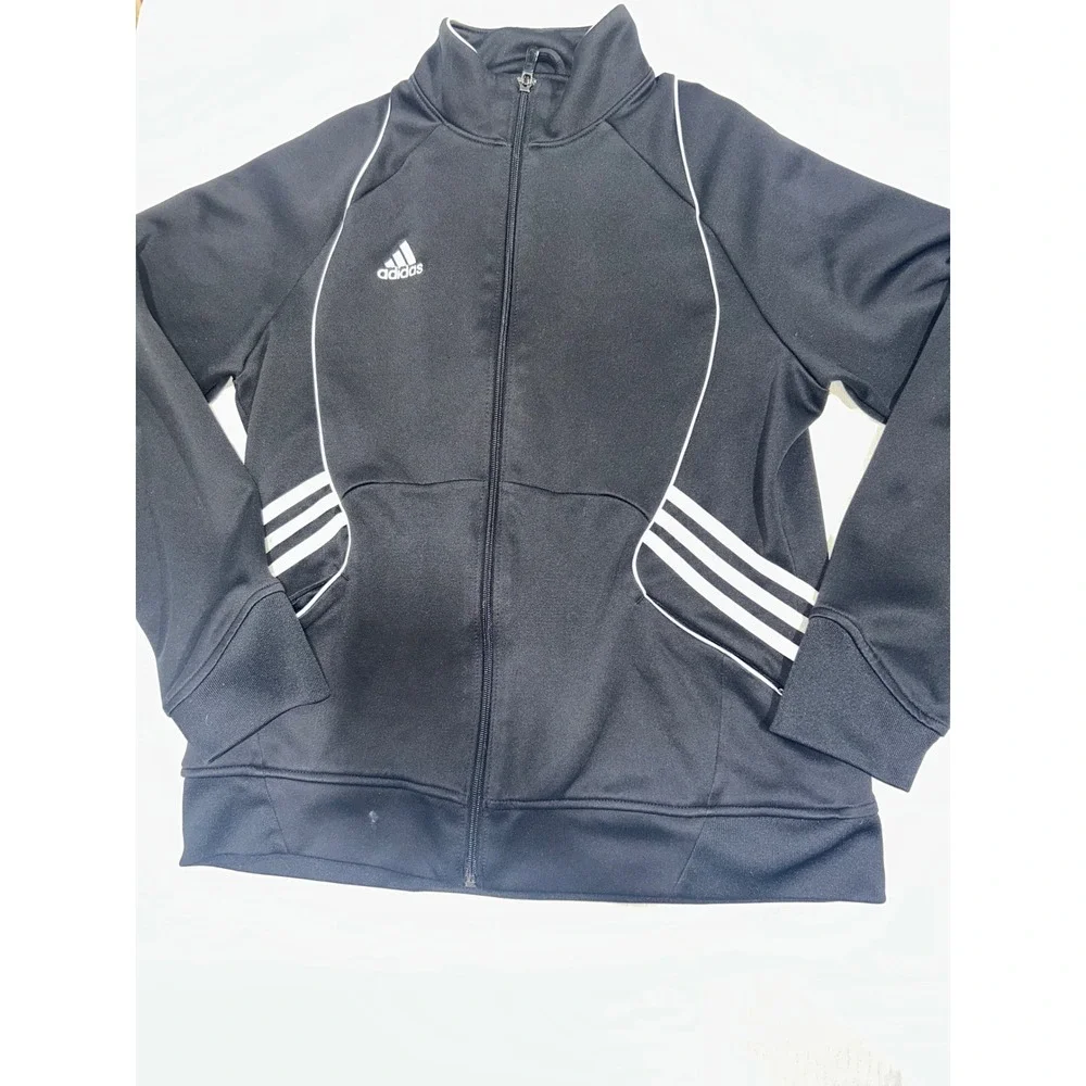 Adidas Mens Track Jacket Black White Piping 3-Stripe Full Zip Mock Neck Medium